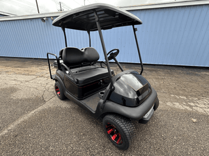 Custom Black E - Z - GO Golf Cart with Red Rims | Custom Electric Golf Cart - Chief Cart Inc.